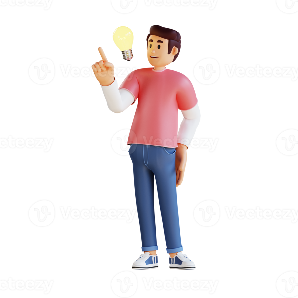 Young man have come up with an idea 3d character illustration png