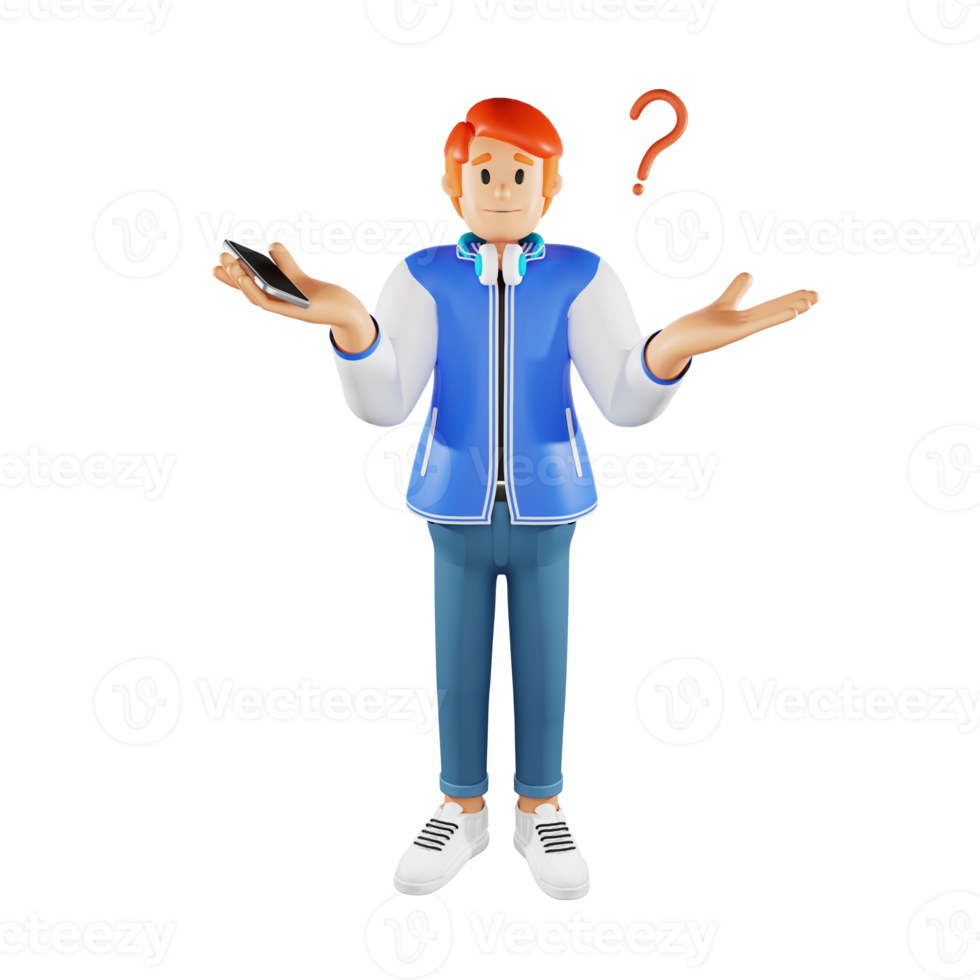 Red hair young people do not know anything 3d character illustration png