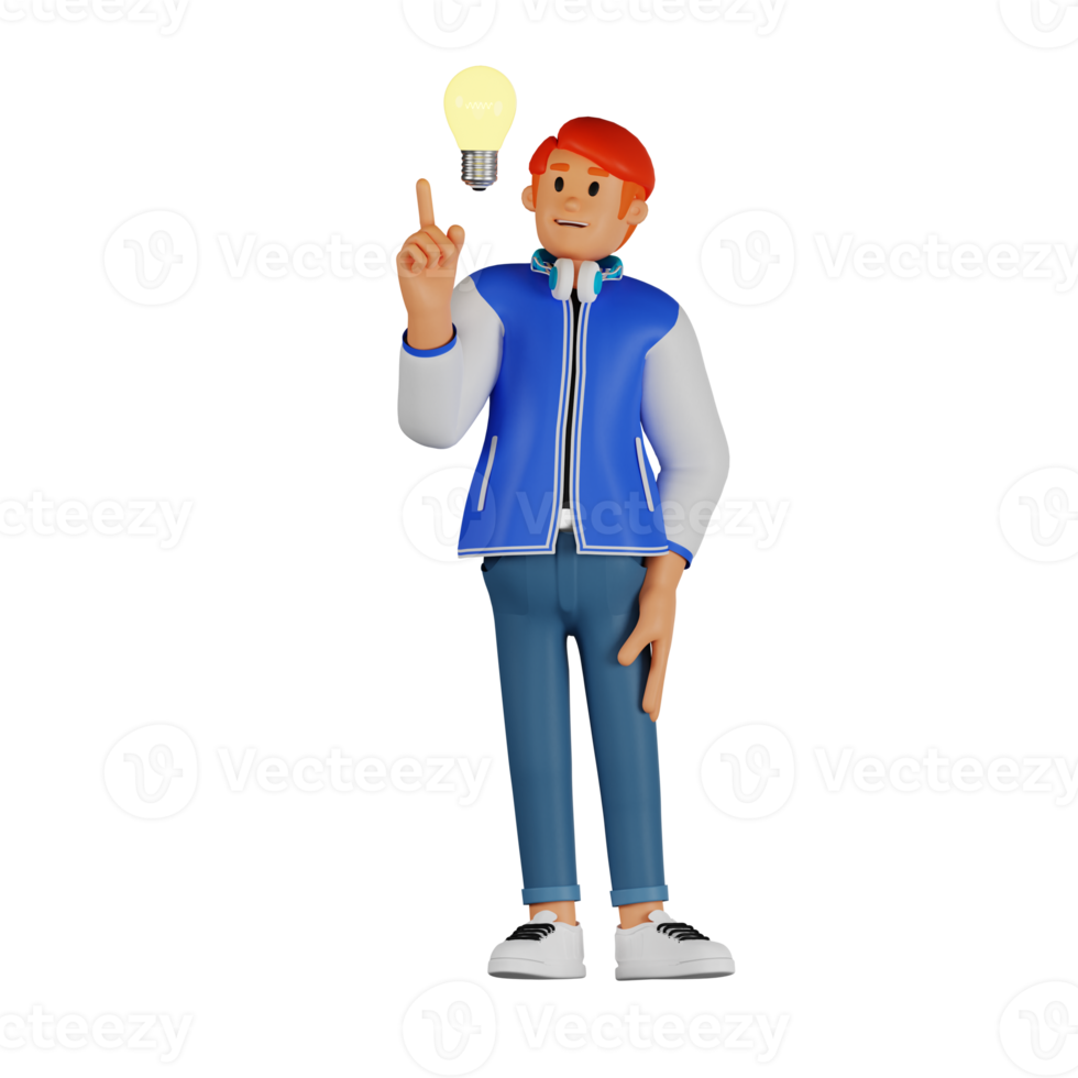 Young man red haired have found an idea 3d character illustration png