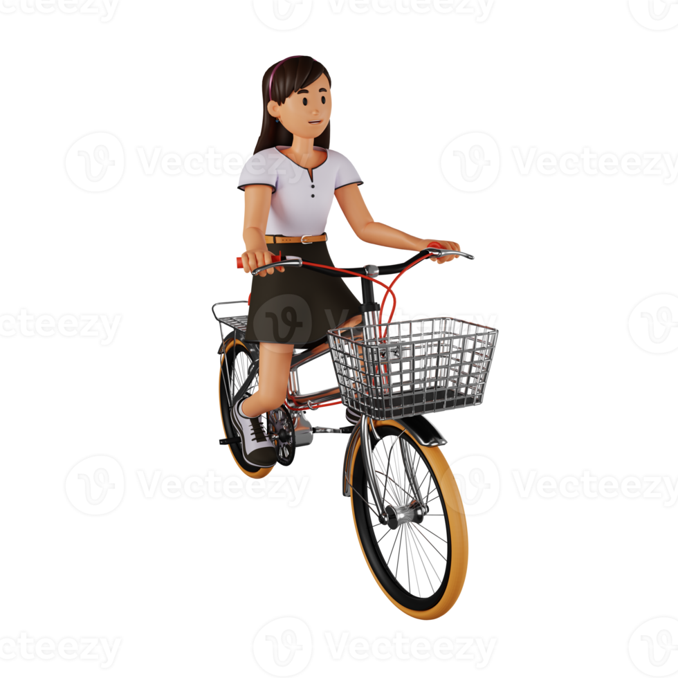 jeune femme à vélo illustration de personnage de dessin animé 3d png