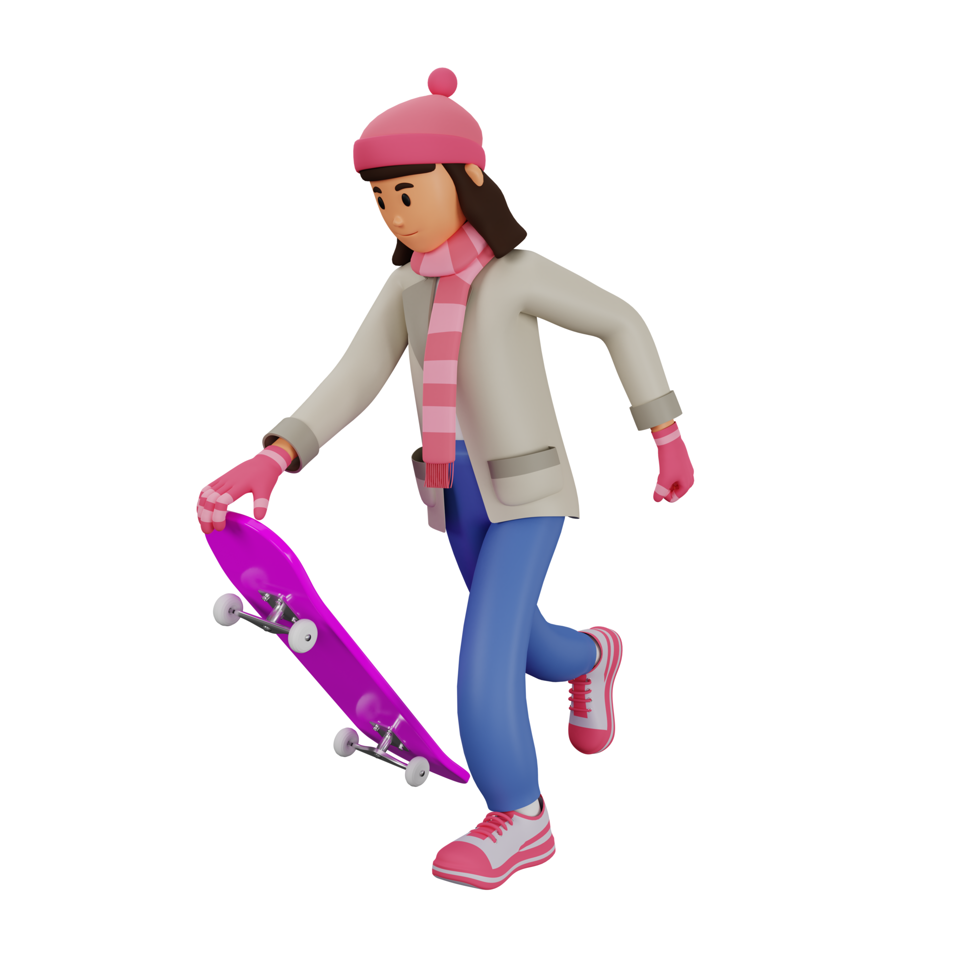 Free Young woman playing skateboard 3d cartoon character illustration  11343649 PNG with Transparent Background