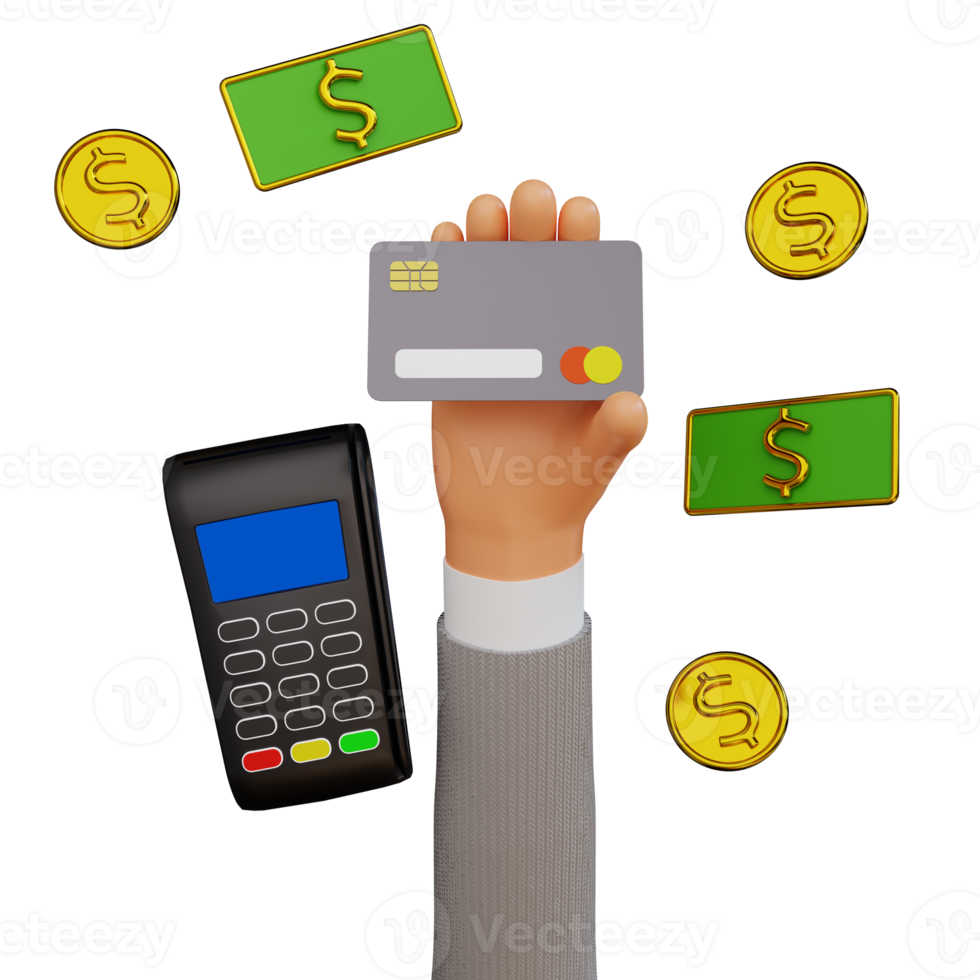 businessman hand holding credit card 3d character illustration png