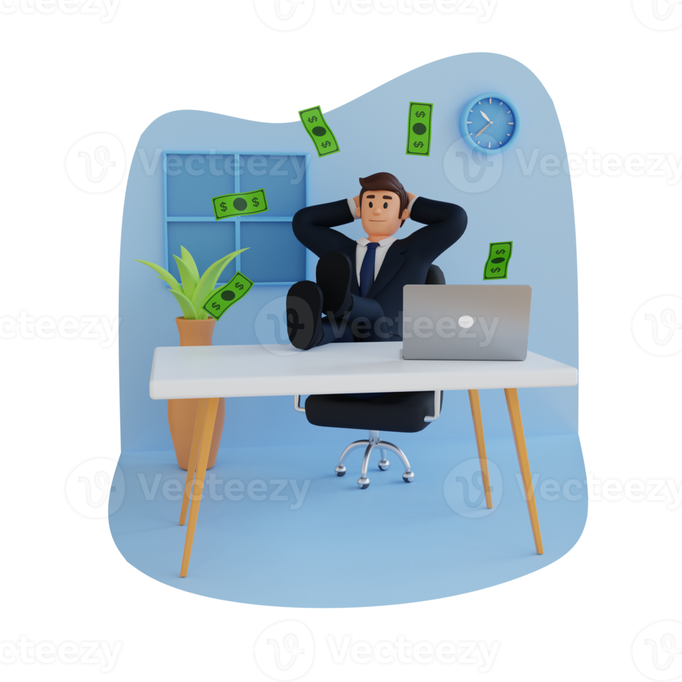 businessman sitting relax 3d character illustration png