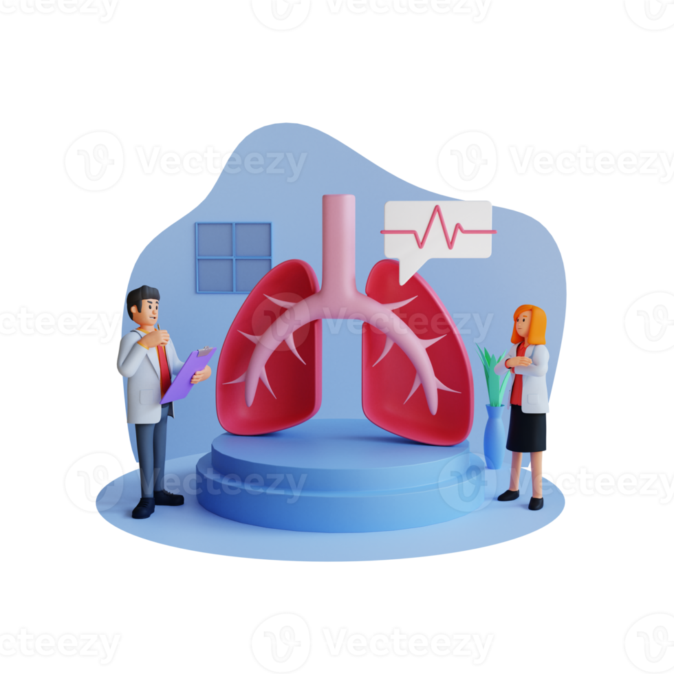 male and female doctors checks condition of lungs, 3d character illustration png