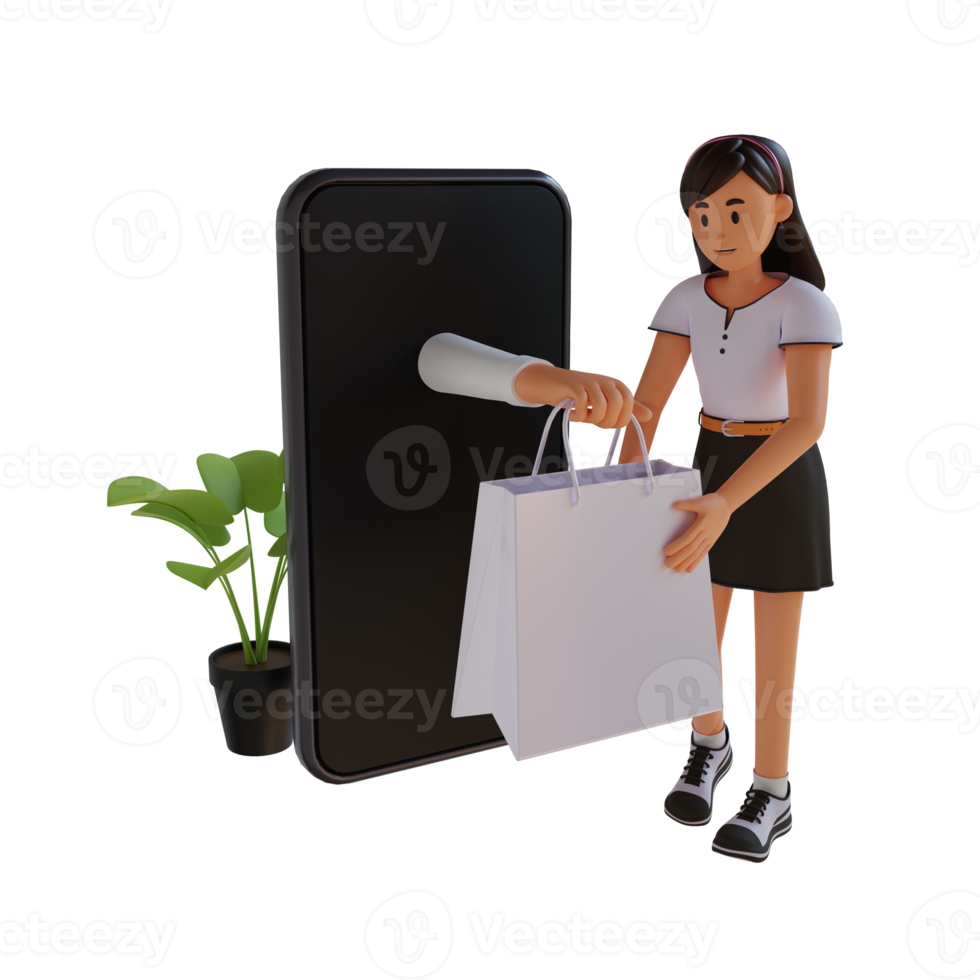 girl doing shopping online 3d character illustration png