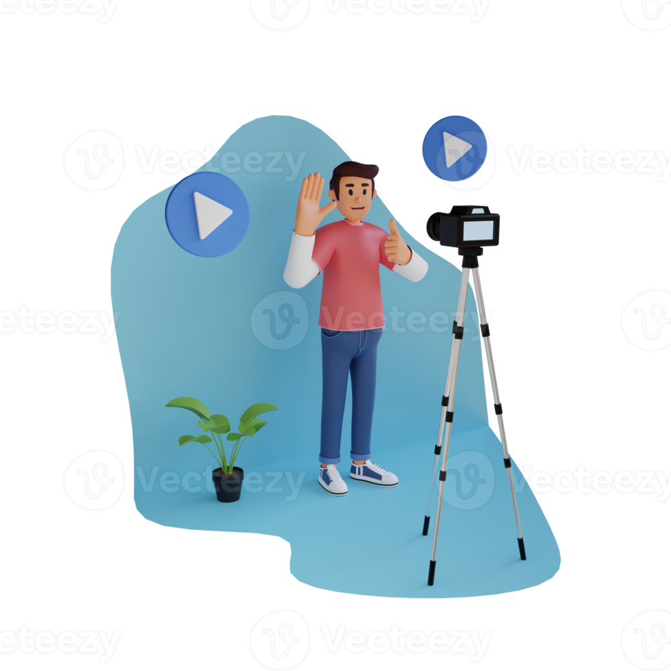 young man create video content 3d character illustration png