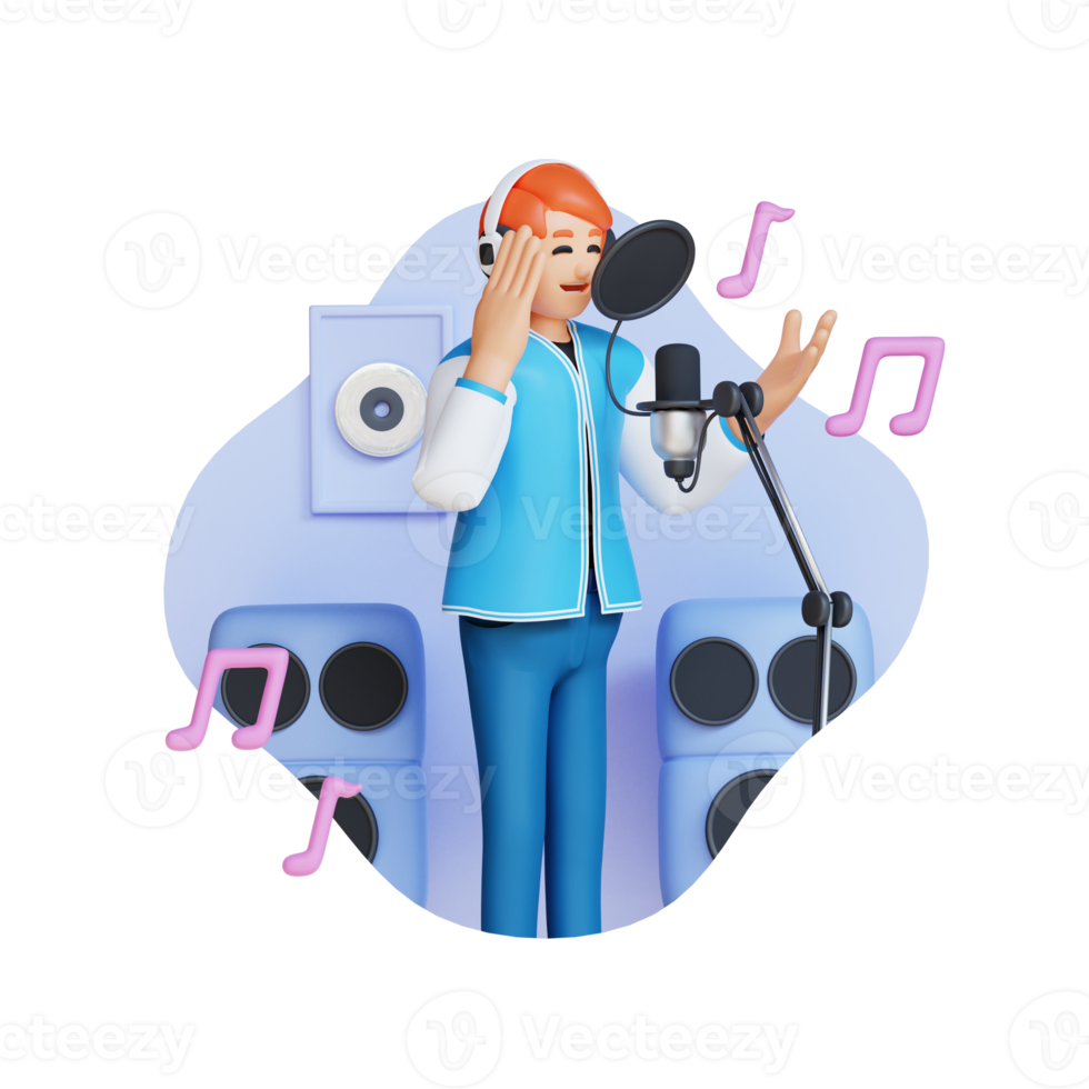 jeune garçon faisant chanter illustration de personnage 3d png