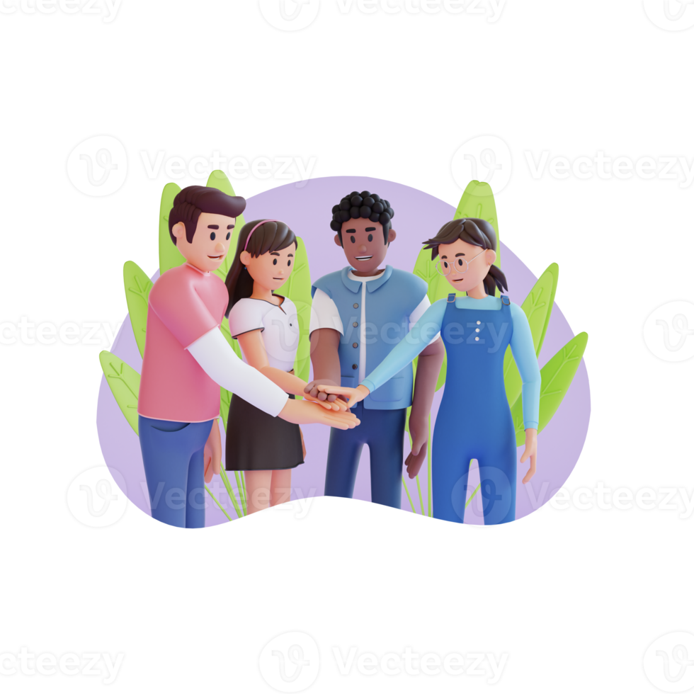teenagers putting their hands together 3d character illustration png
