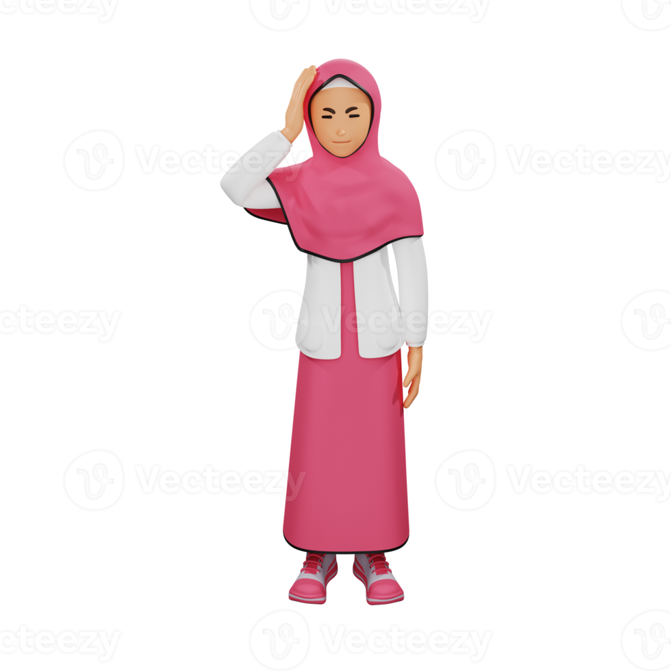 Young muslim girl dizzy 3d character illustration png