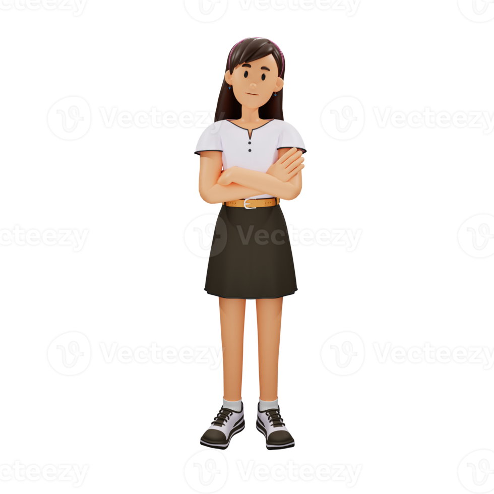 giovane ragazza pieghevole braccia 3d personaggio illustrazione png