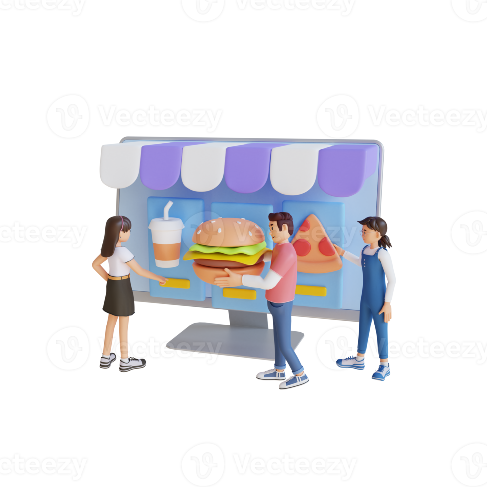 young teenager doing online food shopping 3D character illustration png