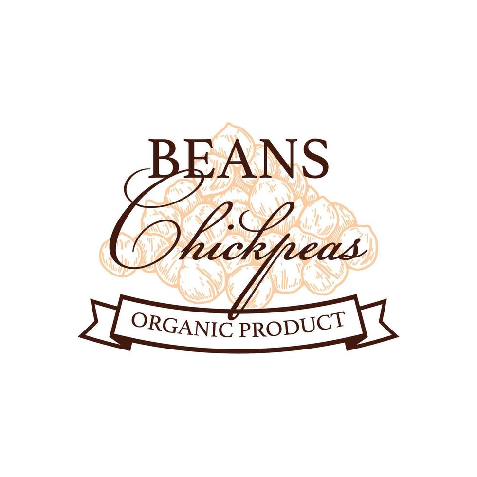 Hand drawn vintage chickpeas logo template. Vector illustration in sketch stile. Botany design isolated on white