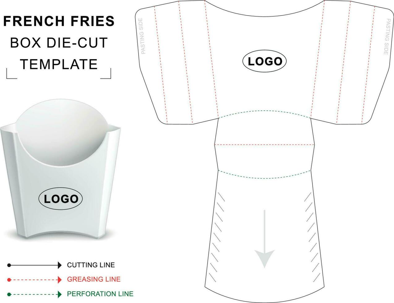 plantilla troquelada de caja de papas fritas vector