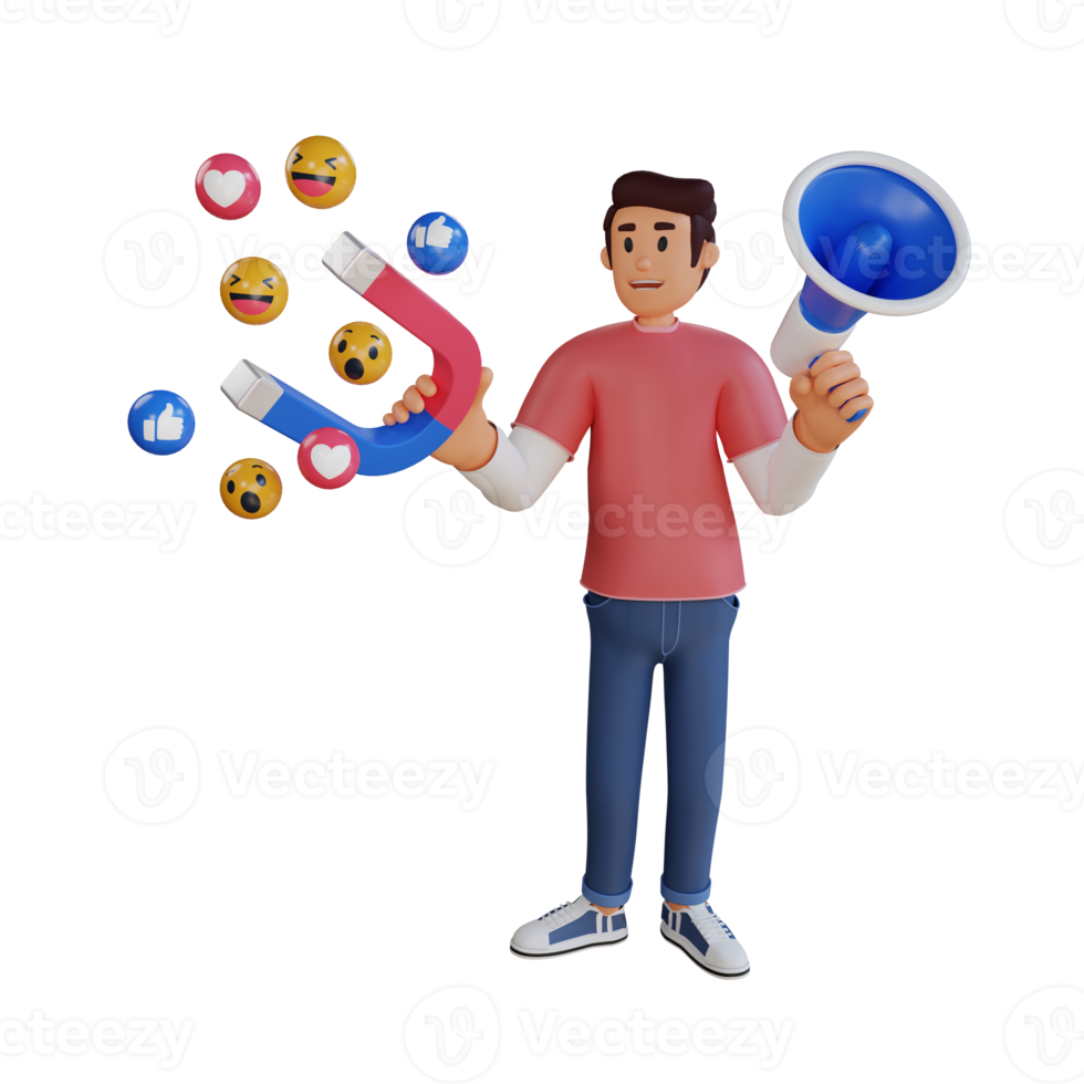 man holding loudspeaker 3d character illustration png