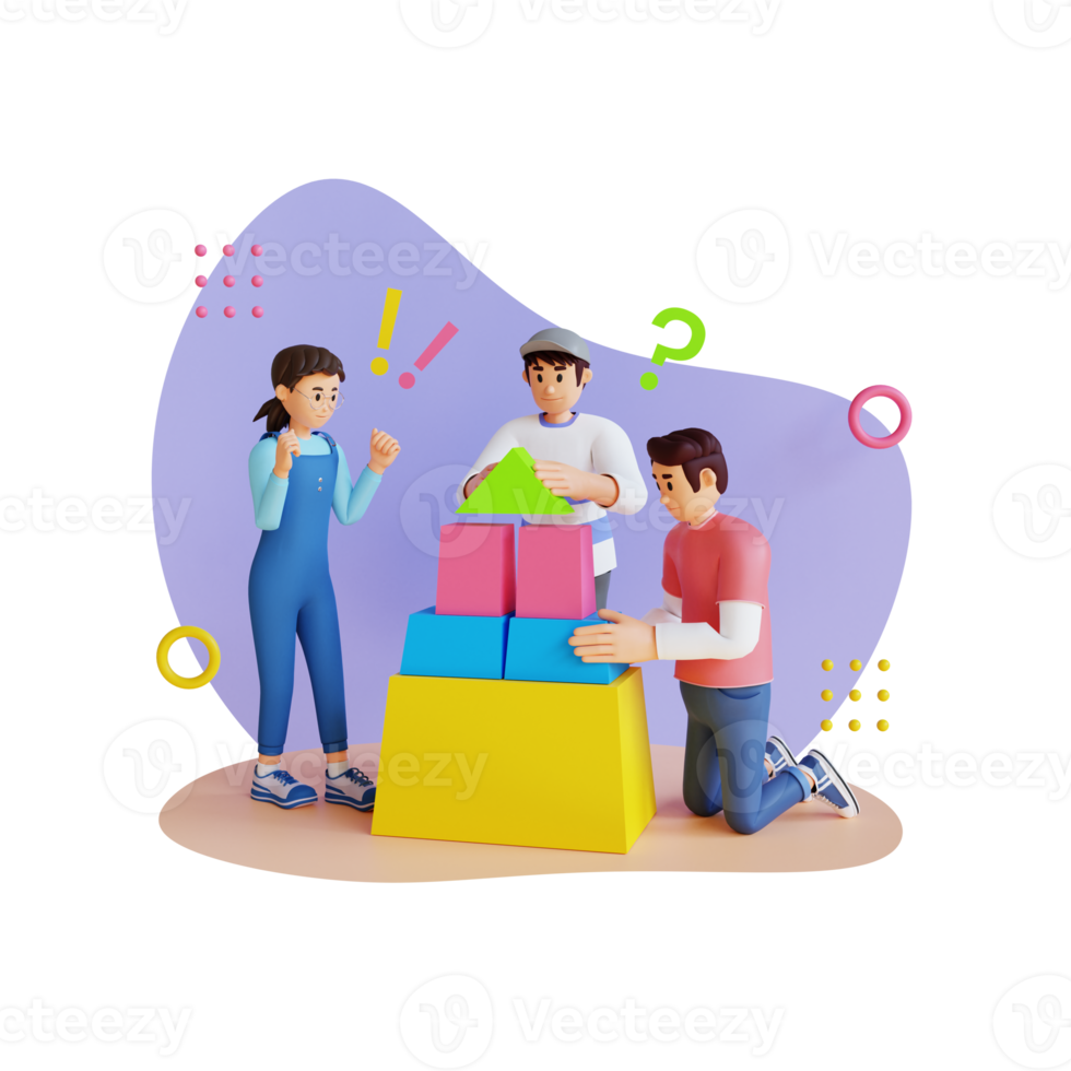 teenagers working together 3d character illustration png