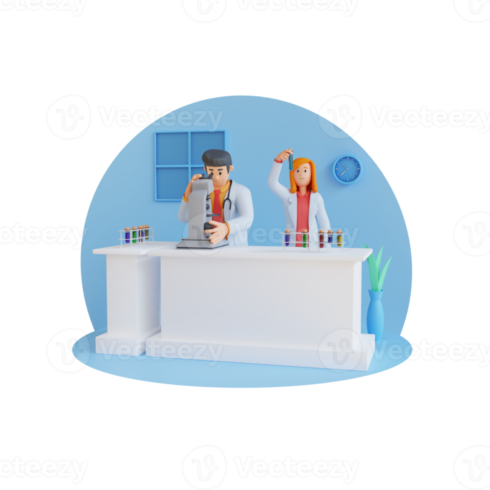 Doctor doing research in laboratory 3d character illustration png