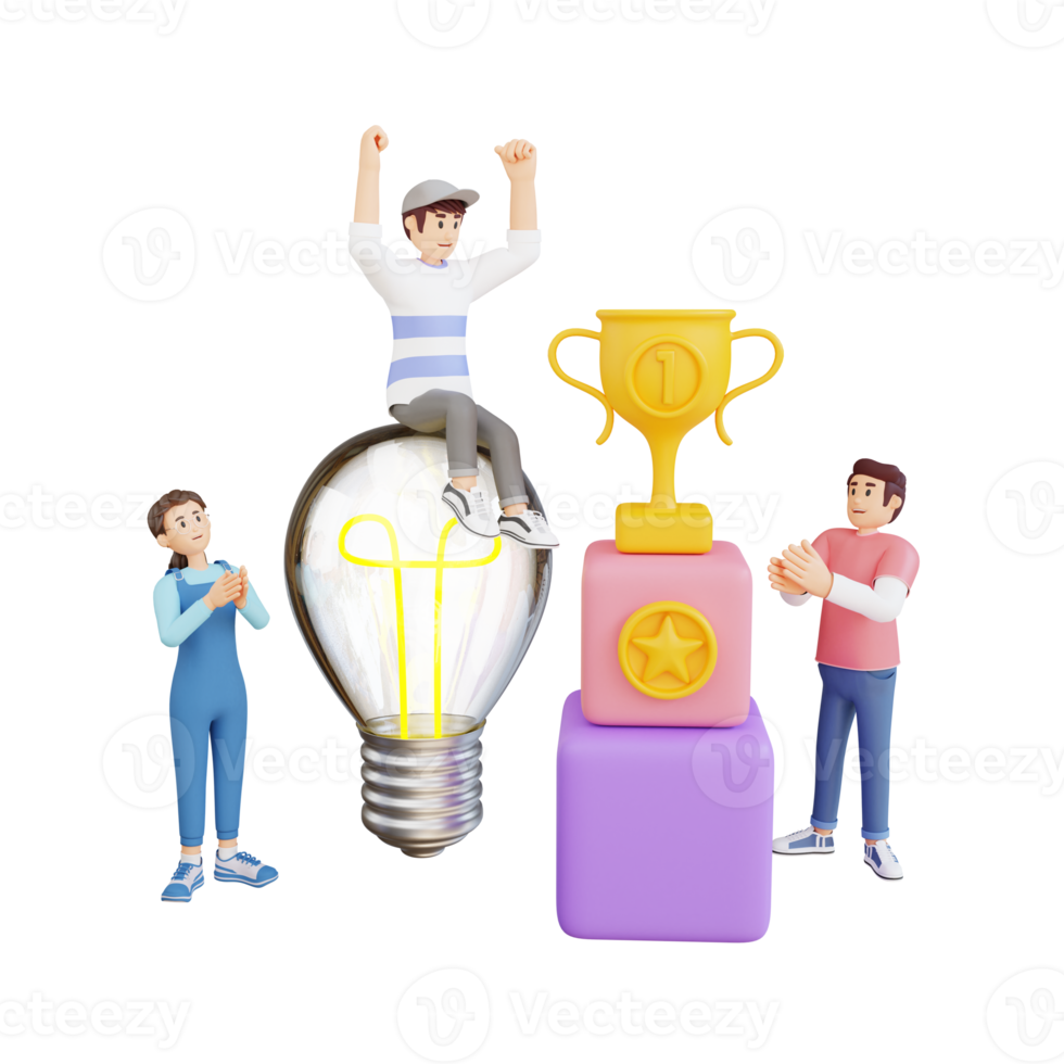 teen cheering and clapping gets a trophy 3d character illustration png