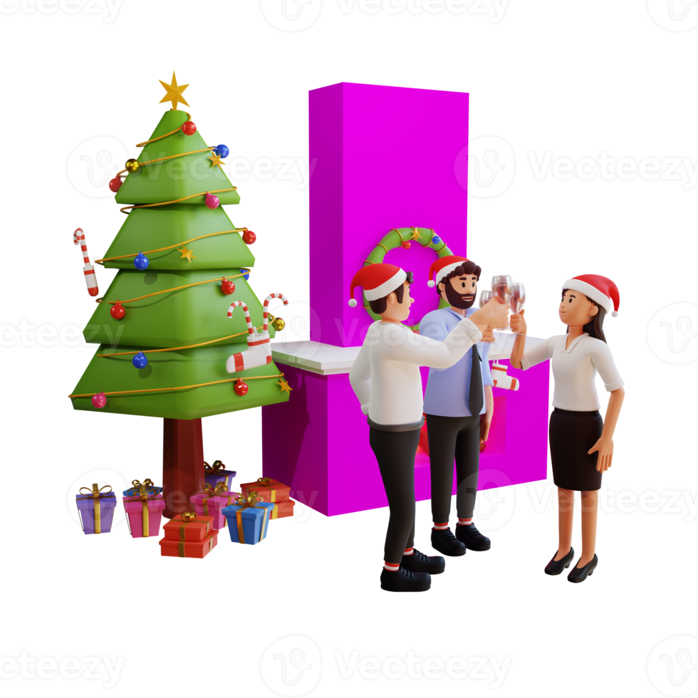 3d employee character illustration new year christmas party png