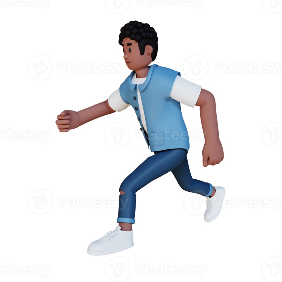 Black young people running 3d character illustration png