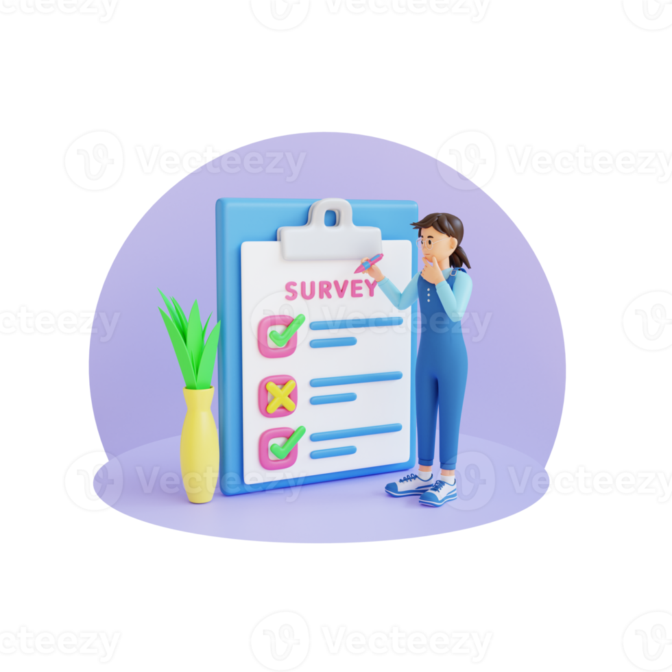 woman filling out survey form 3d character illustration png