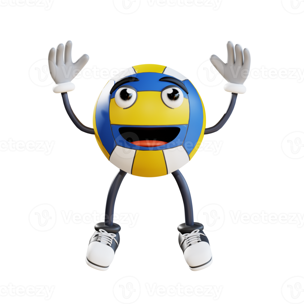 mascotte de volley-ball sautant en agitant les deux mains illustration de personnage 3d png