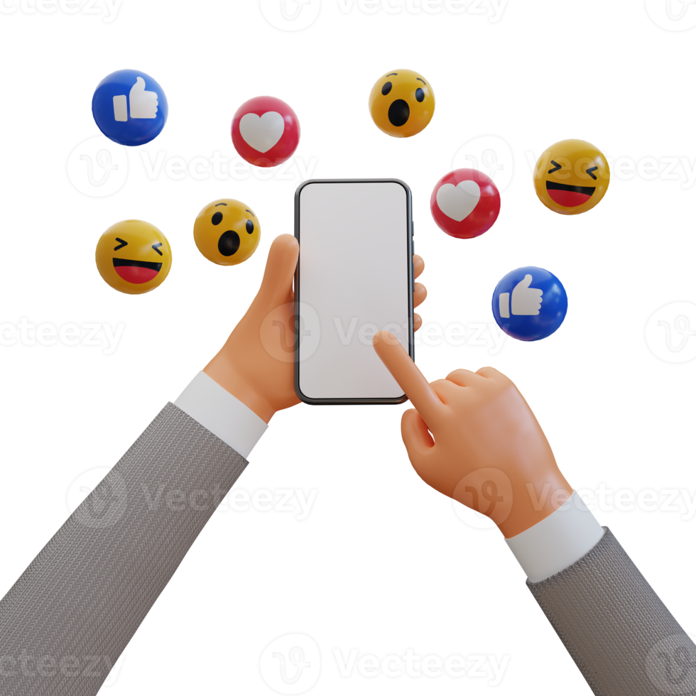 businessman hand touching mobile phone screen, 3d character illustration png