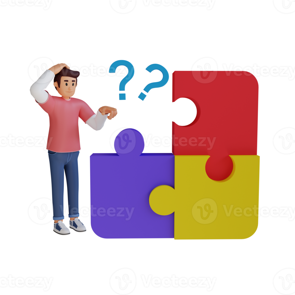 Young man is confused 3d character illustration png