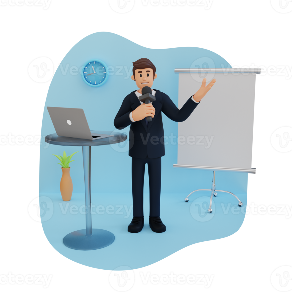 businessman doing presentation, 3d character illustration png