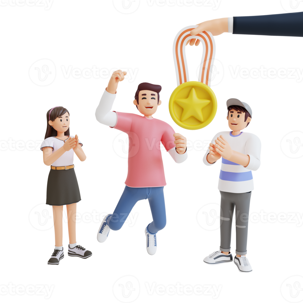 teenagers are happy to get award medals 3d character illustration png