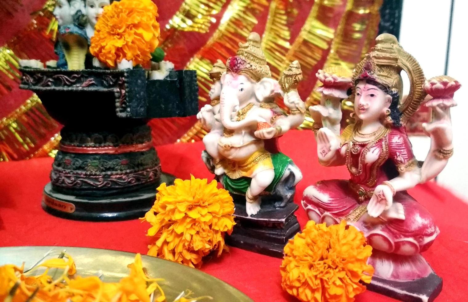 Lord Ganesha and Goddess Laxmi - Hindu religion and Indian celebration of Diwali festival photo