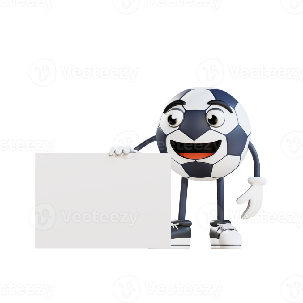 football mascot holding blank white board 3d character illustration png