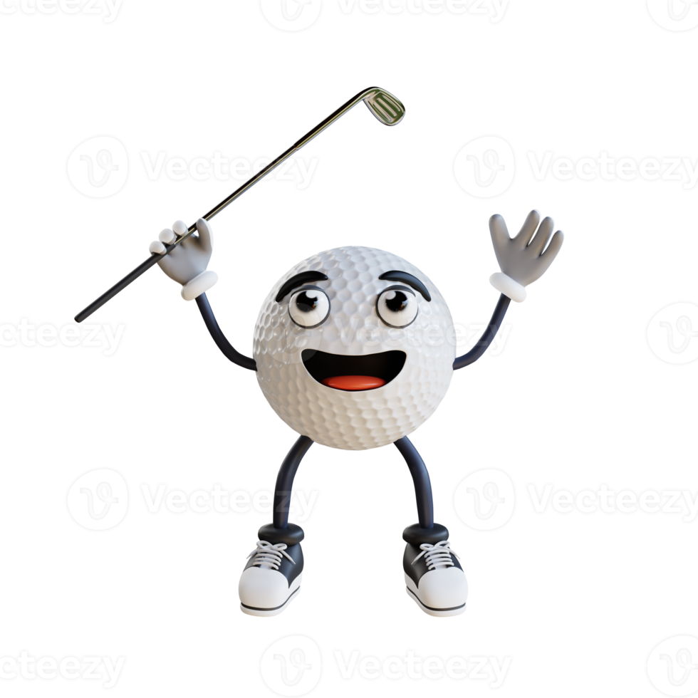 golf ball mascot jumping 3d character illustration png