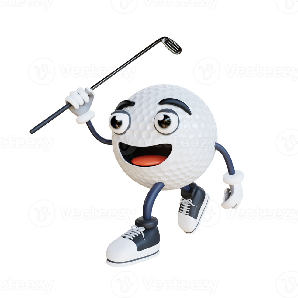 golf ball mascot is running 3d character illustration png