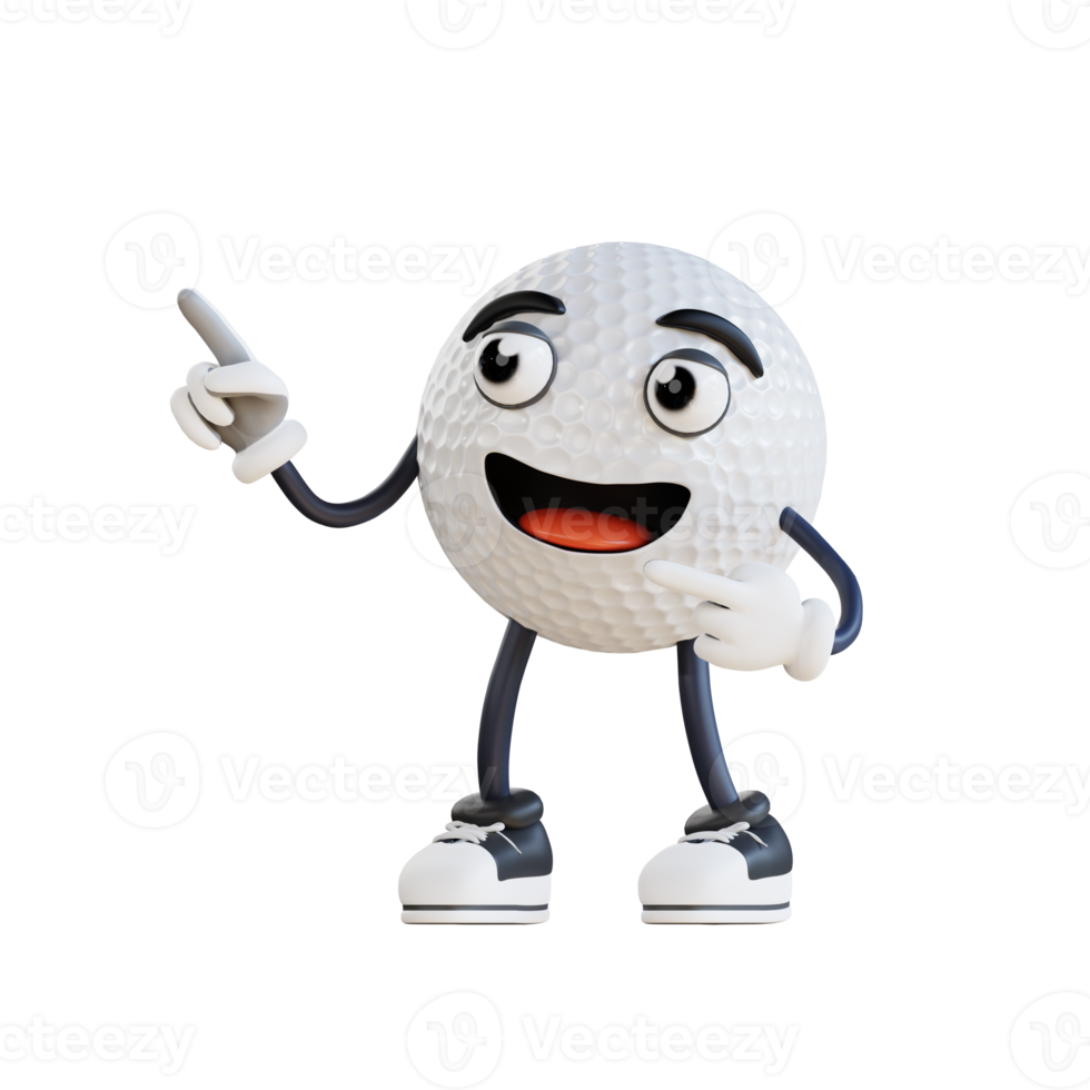 golf ball mascot pointing left gesture 3d character illustration png