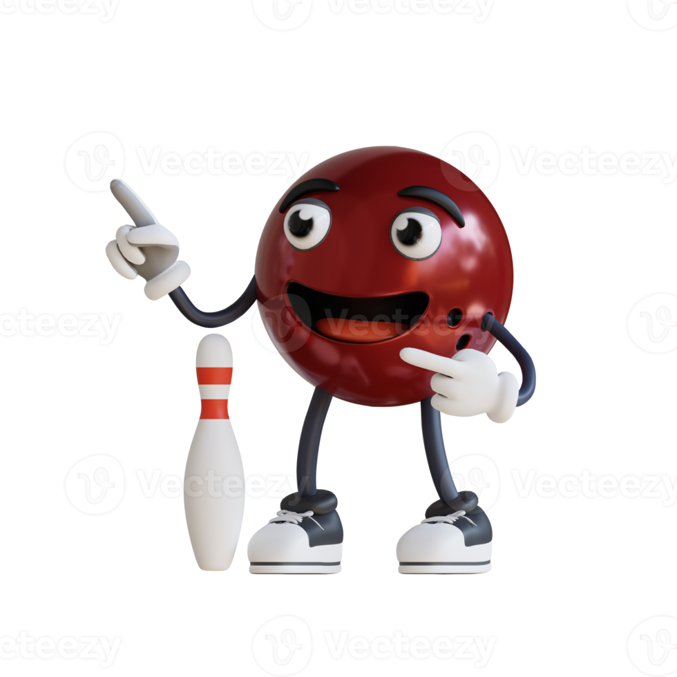 bowling boll maskot pekande vänster gest 3d karaktär illustration png