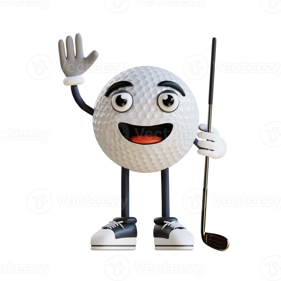 golf ball mascot say hello 3d character illustration png