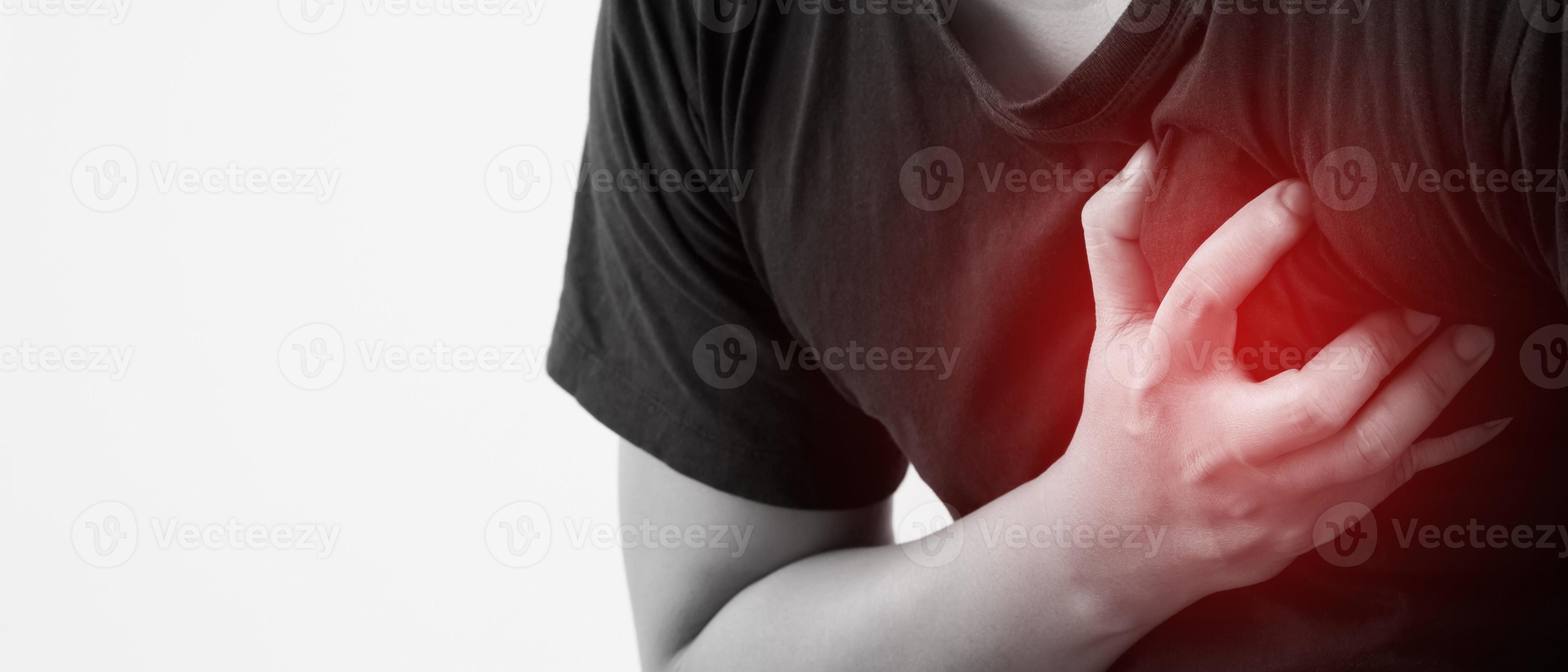 Man having chest pain - heart attack outdoors. or Heavy exercise causes the  body to shocks heart disease 11345440 Stock Photo at Vecteezy