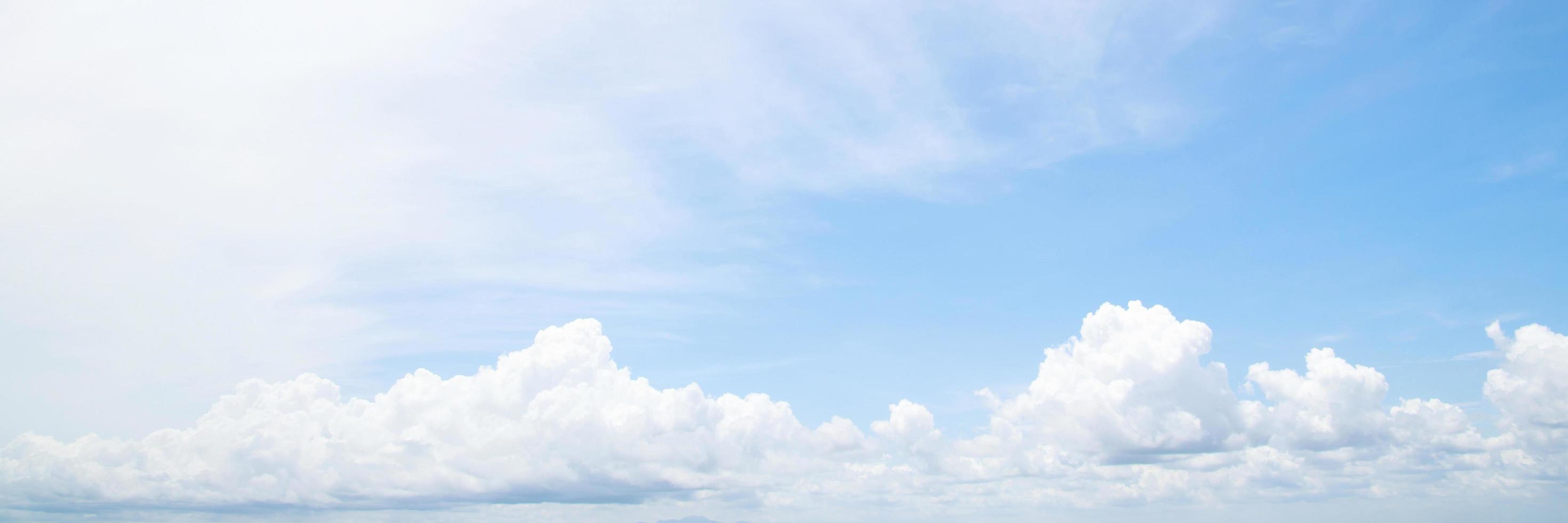 Beautiful clear blue sky background with tiny plain white cloud on morning time rays sunlight. space for text. soft focus. photo