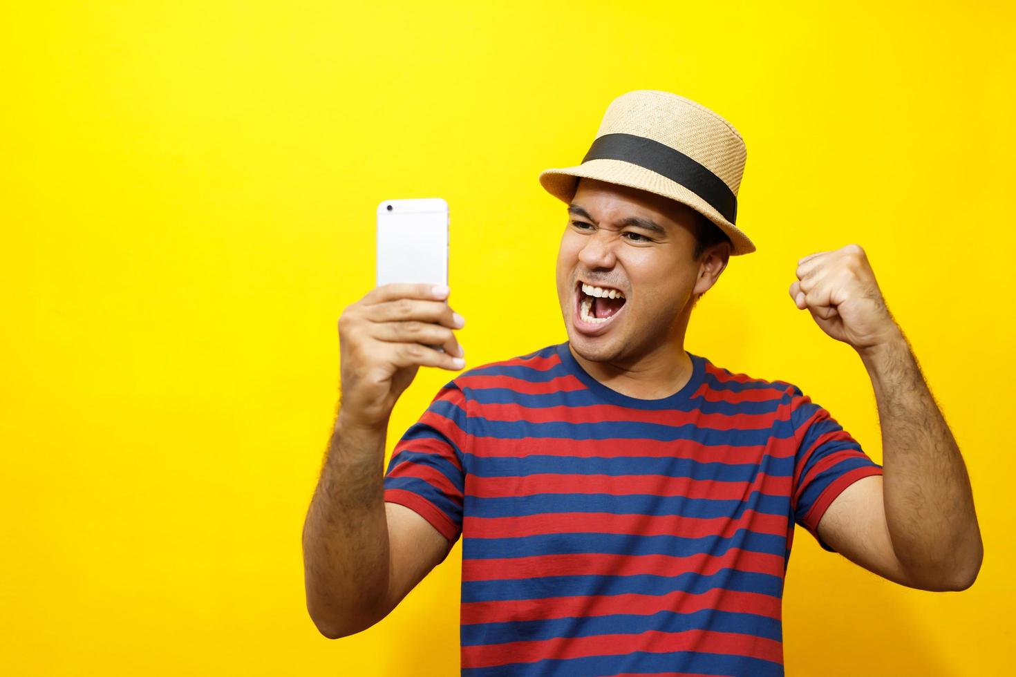 Men rejoice in winning telephone sweepstakes. photo