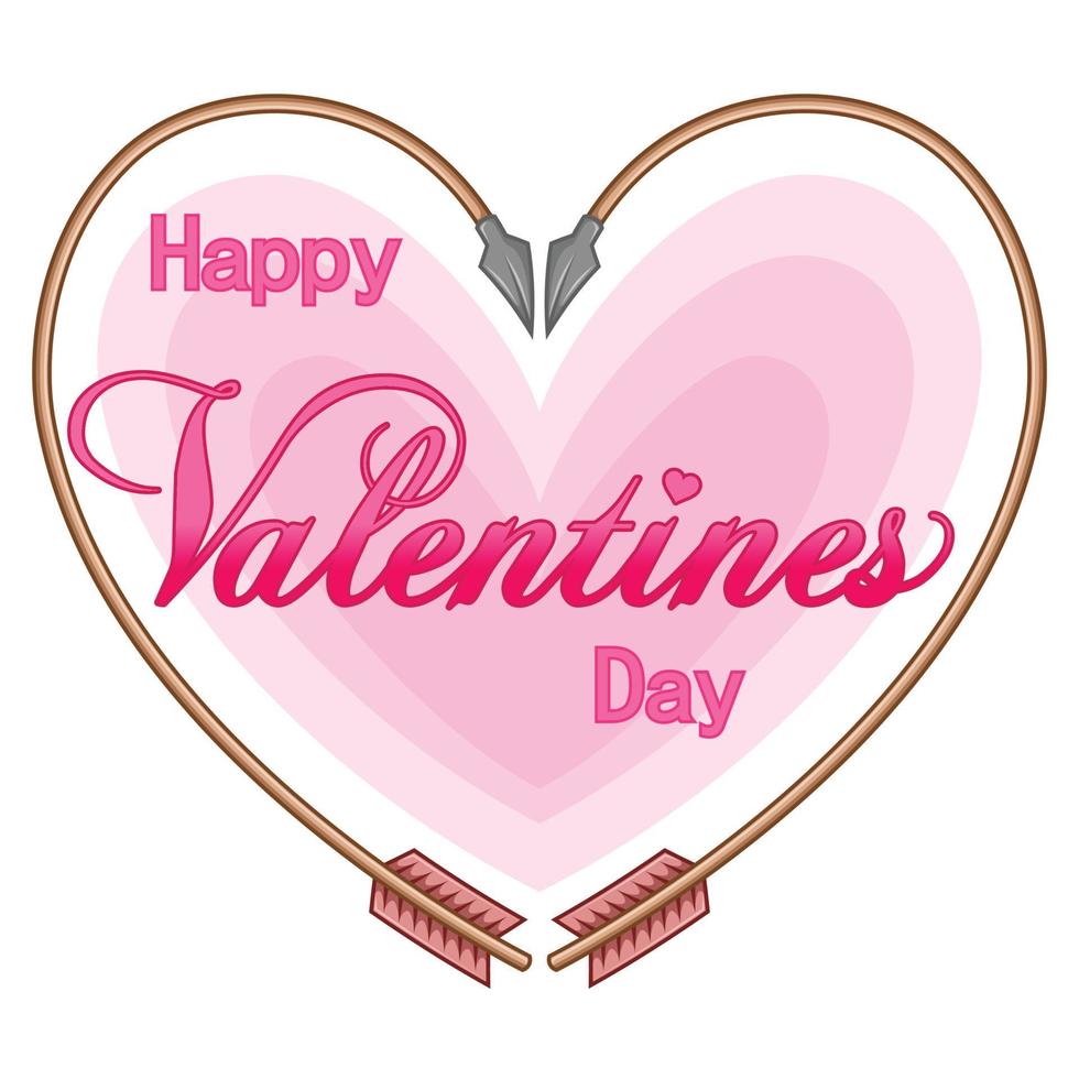 diseño vectorial de arco y flecha de San Valentín, arco y flecha con forma de corazón, feliz día de San Valentín vector