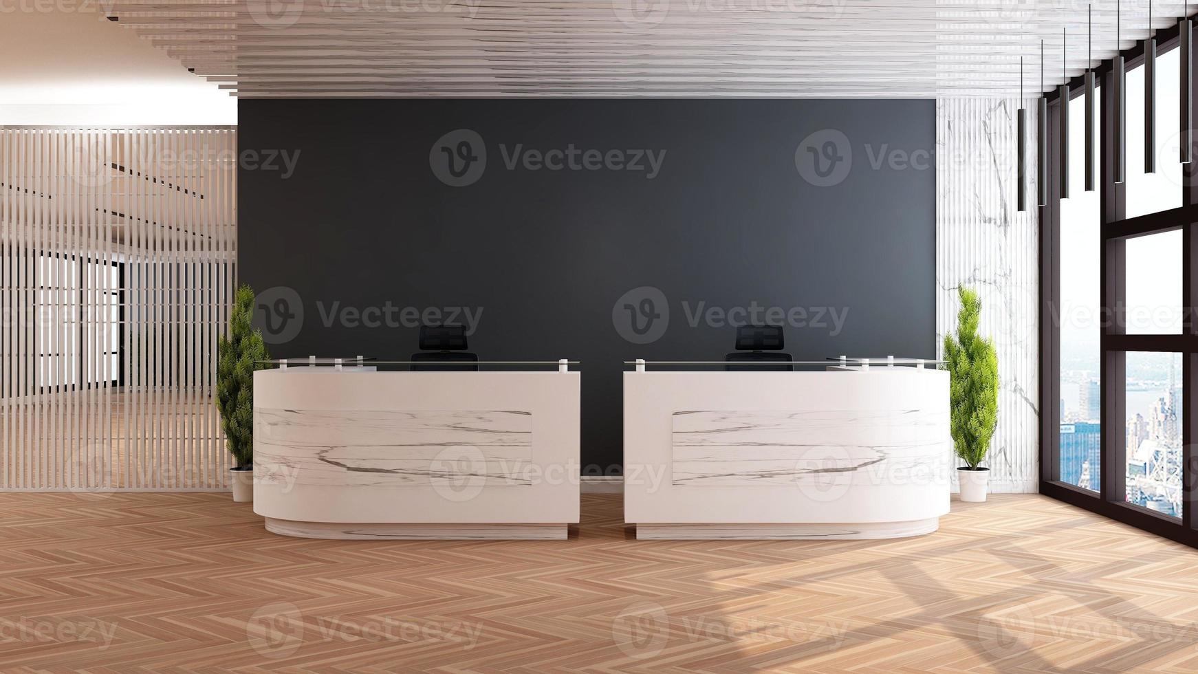 3D Render Reception Room in White - modern minimalist interior design concept photo