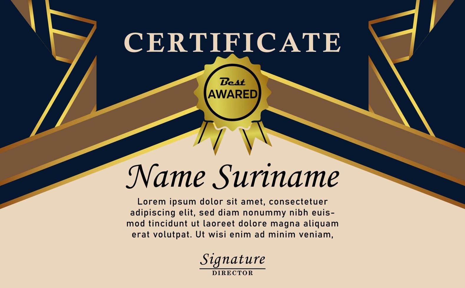 blue gold color certificate award design. Modern certificate with gold badge. Certificate border template with modern luxury line pattern. Certificate Vector