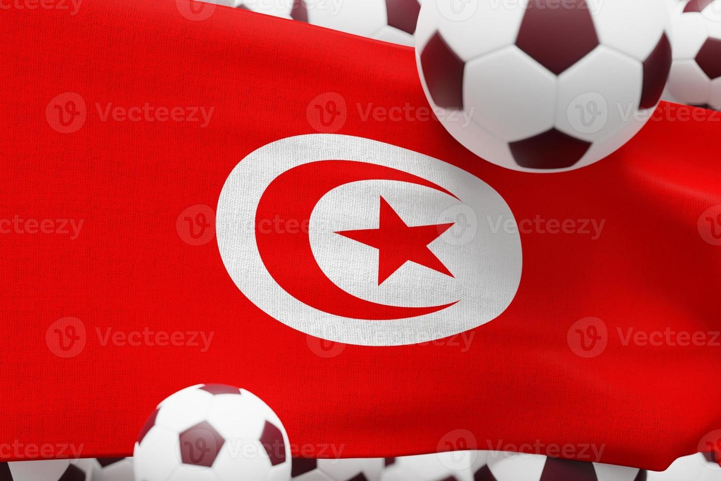 Tunisia Flag with Ball. World Football 2022 Minimal 3D Render Illustration photo