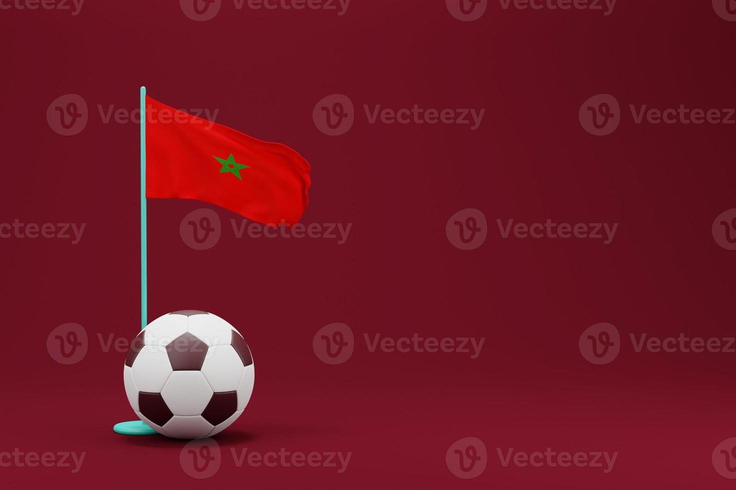 Morocco Flag with Ball. World Football 2022 Minimal 3D Render Illustration photo