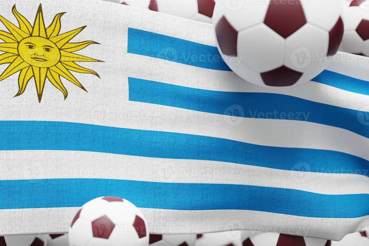 bandera de uruguay con pelota. ilustración de renderizado 3d mínimo de fútbol mundial 2022 foto