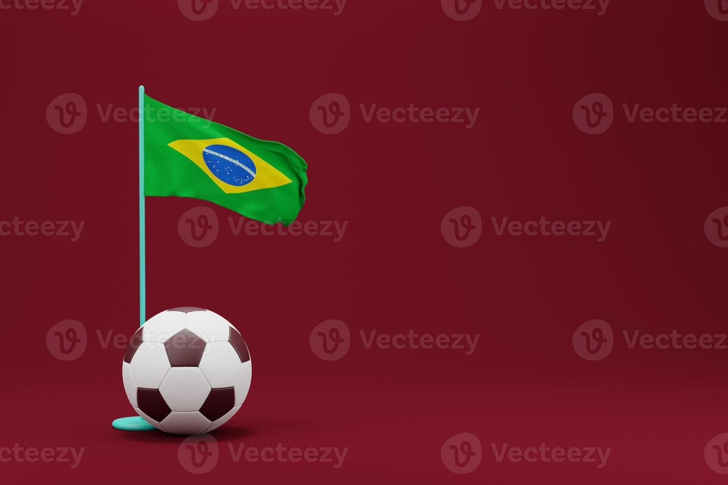 Brazil Flag with Ball. World Football 2022 Minimal 3D Render Illustration photo