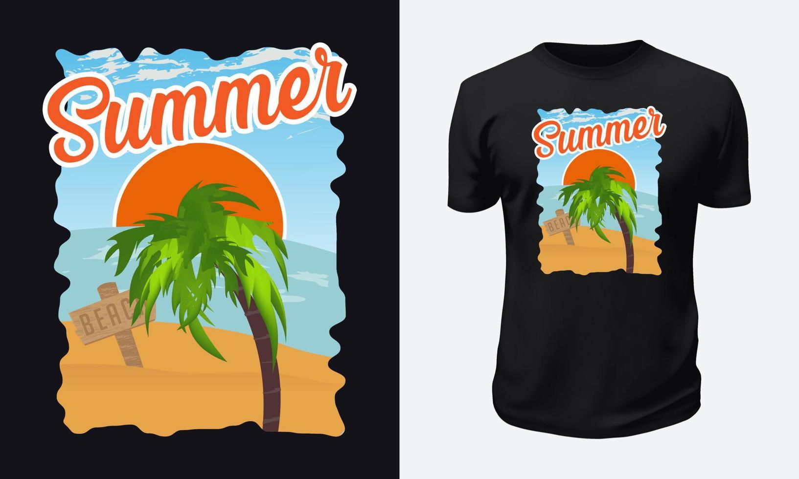diseño de camiseta de verano y playa vector