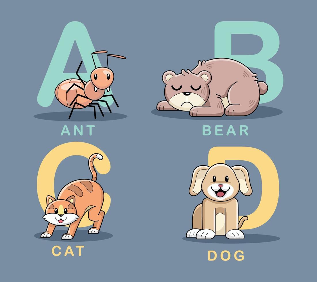 vector de diseño de alfabeto de animales lindos