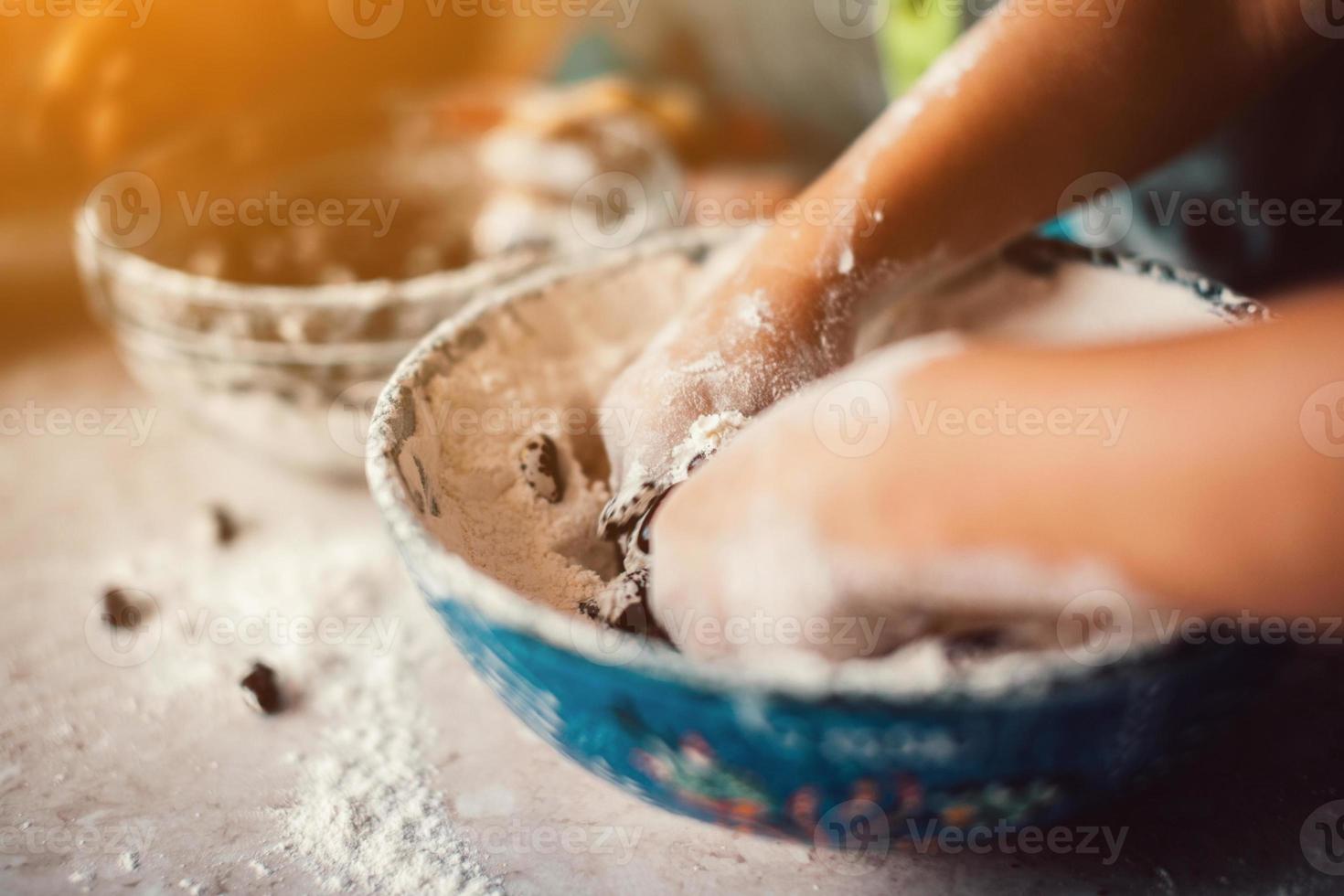 Girls hand in flour photo