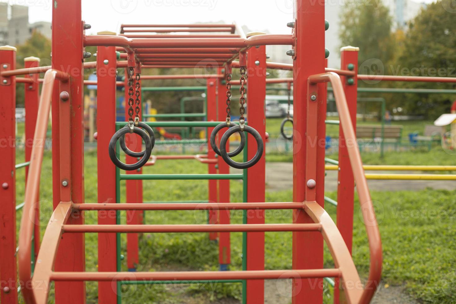 Rings on the playground. Details of the area for street training. photo